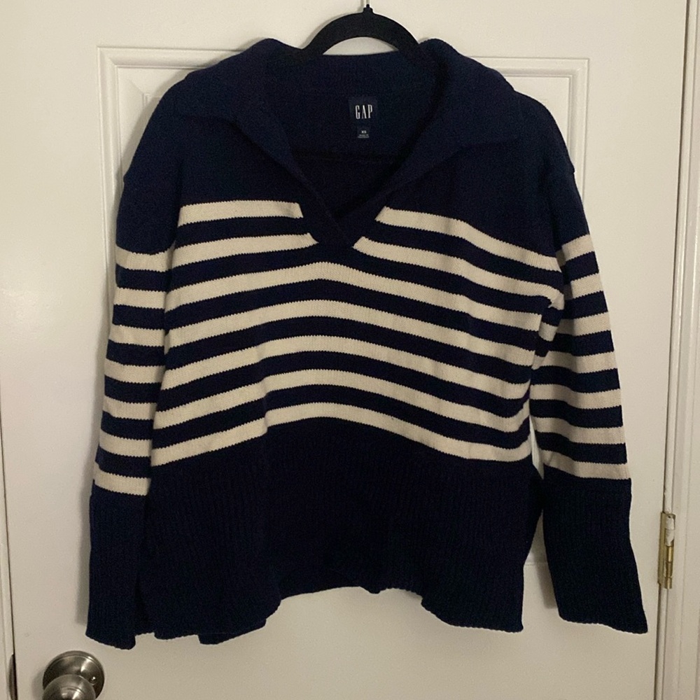Navy and white striped sweater